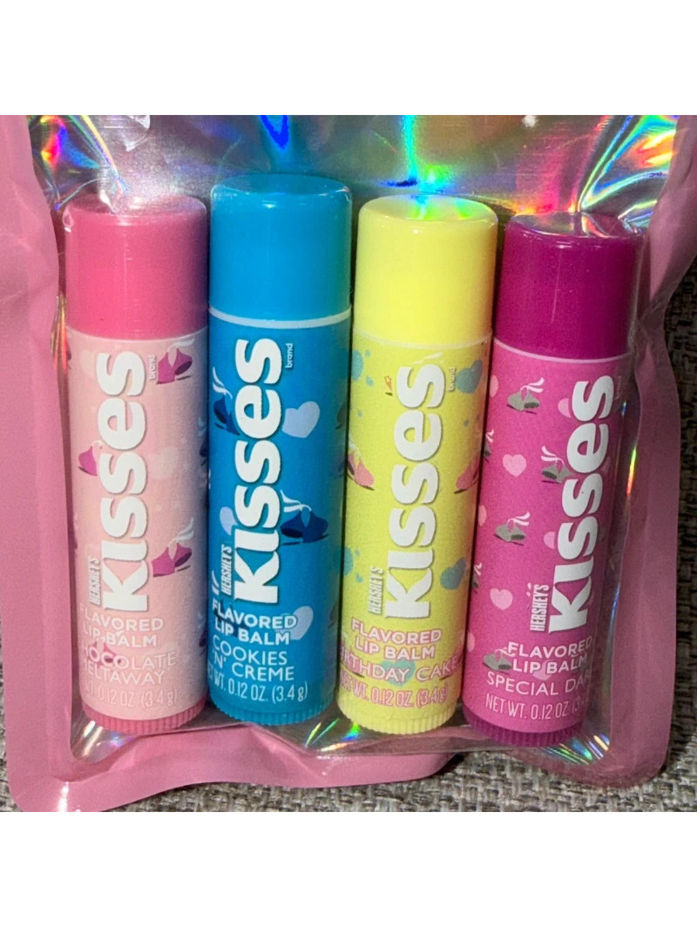 Hershey’s Kisses Flavored Lip Balm 4 Piece Set Birthday Cake Cookies New